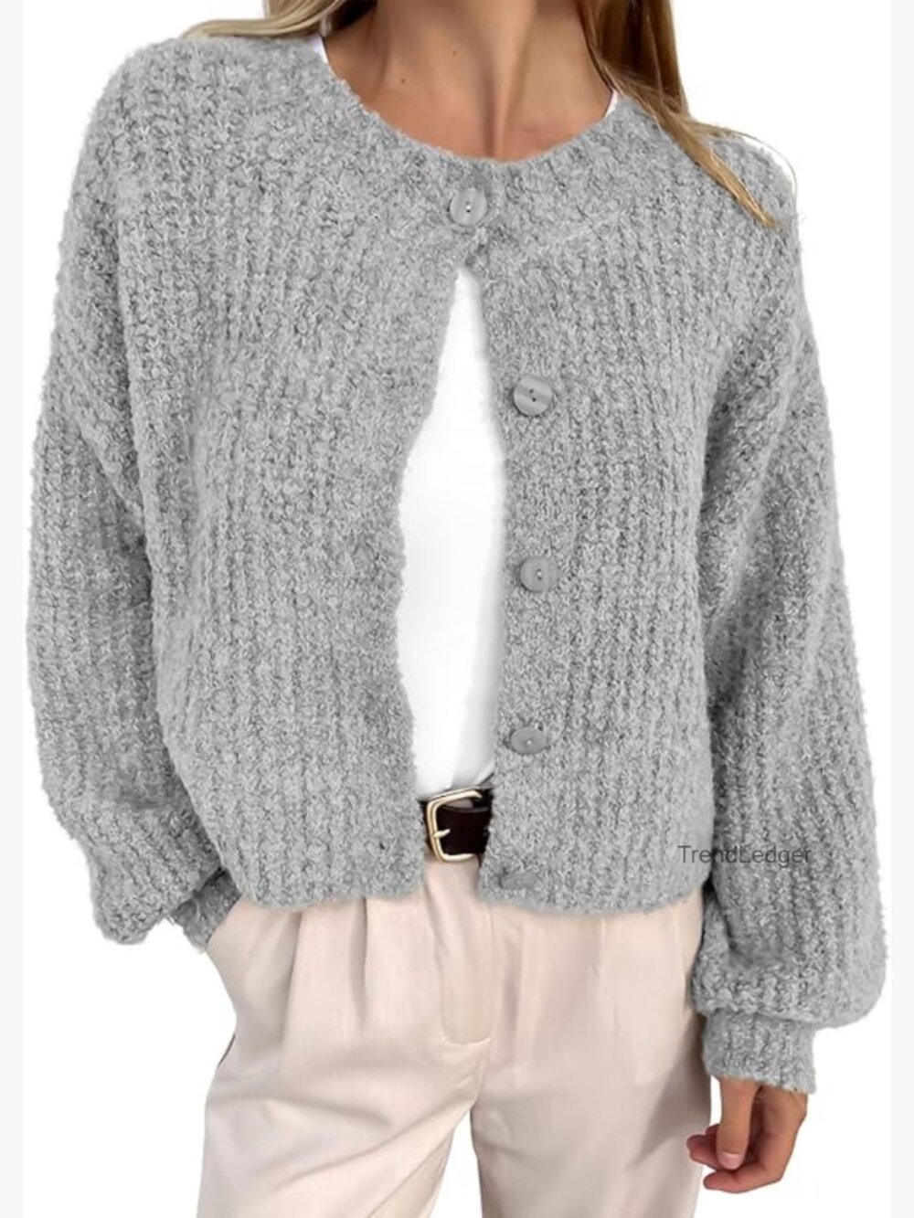 Long Sleeve Button Down Chunky Knit Cardigan Cropped Winter Coat